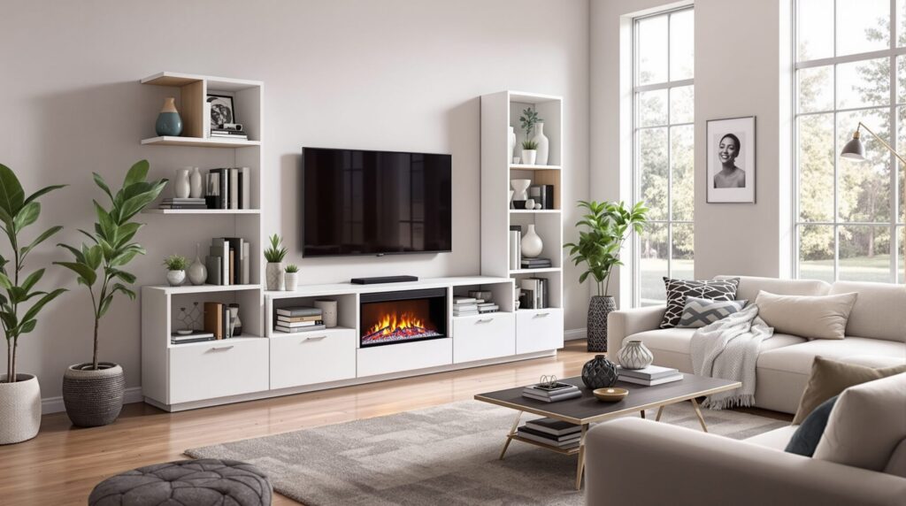mueble con chimenea
